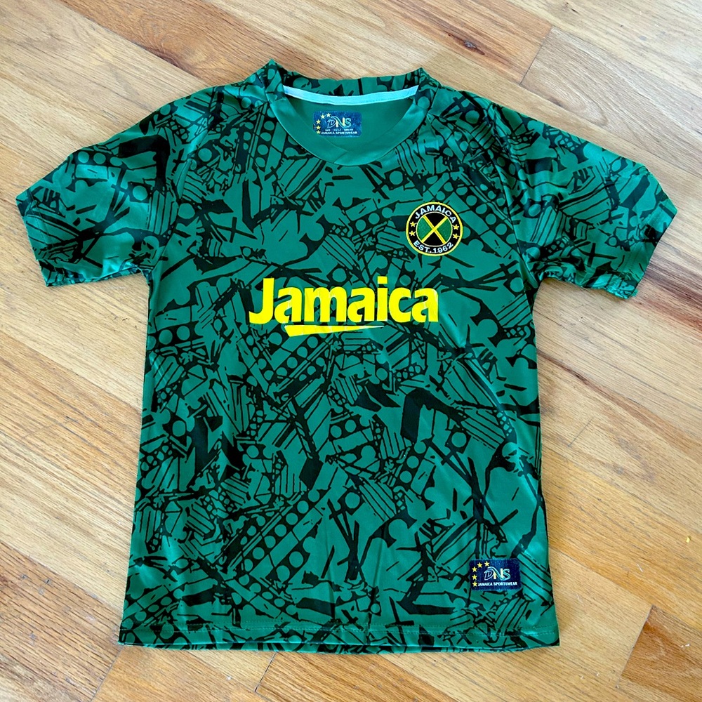 Green dry fit Jamaica sports / soccer jersey size 10/12